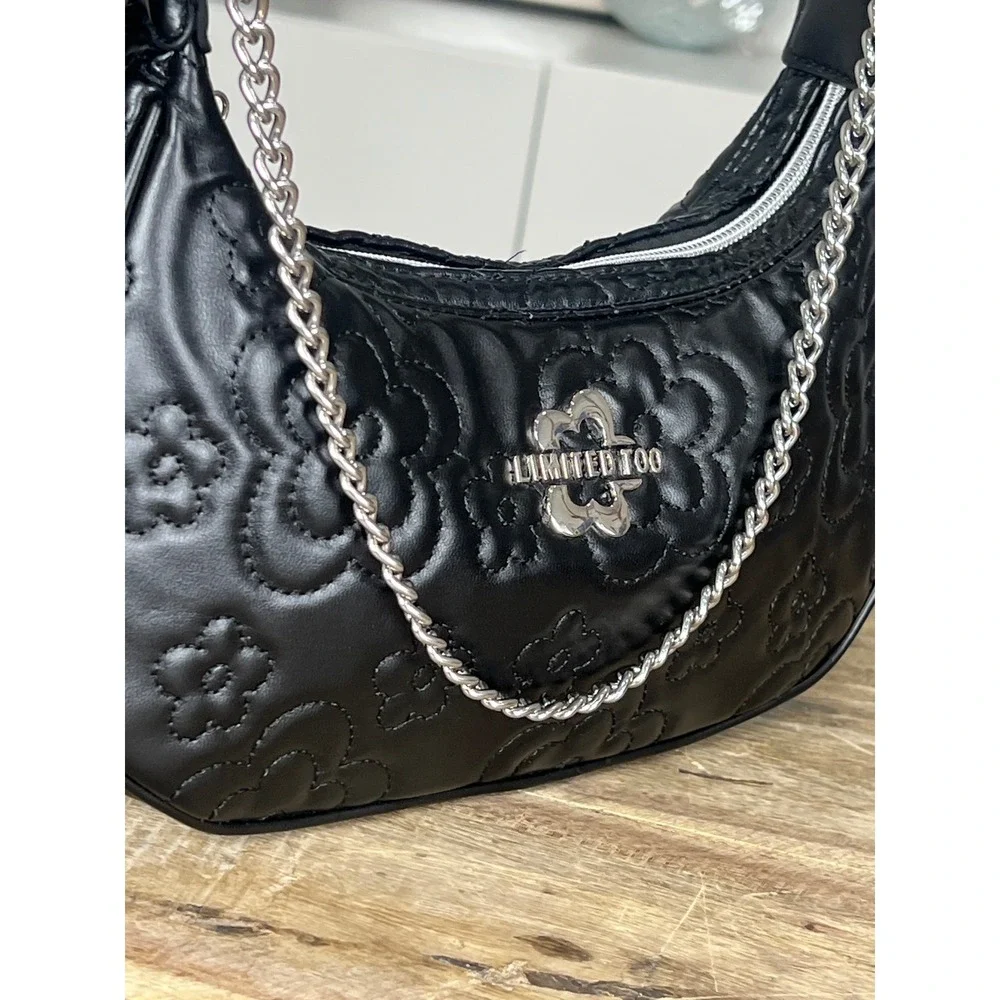 Limited Too Embossed Floral Mini Shoulder Bag Silver Chain